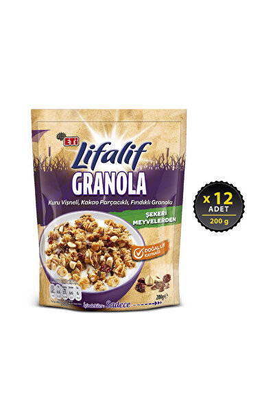 Eti Lifalif Granola Kuru Vişneli, Kakao Parçacıklı, Fındıklı 200 g x 12 Adet