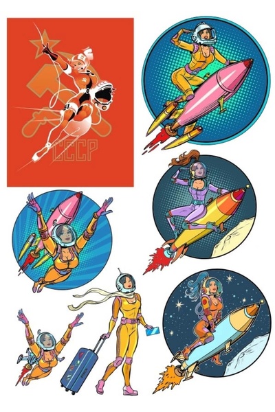 Reysa Tasarım مجموعة ملصقات امرأة رائدة الفضاء مكونة من 7 قطع للهاتف والكمبيو...