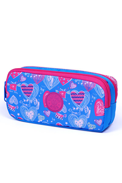 Genel Markalar Kids Kalp Desenli Mavi Kalem Çantası Iki Bölmeli 12485