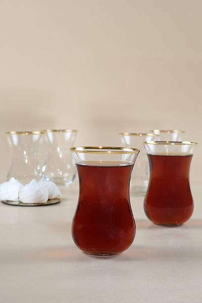 Rakle Pure Gold Gilded Imported Thin 6-Piece Tea Cup Set 120 Cc