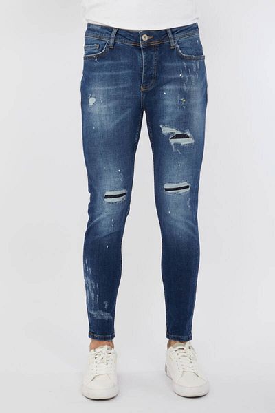 Bluewhite Ανδρικό Skinny Ripped Patch Λεπτομερές Jean Dark Blue