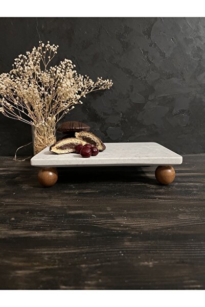 İDAY HOME Mermer Pasta Kek Standı, Mermer Yağdanlık Standı, Dekoratif Tabak