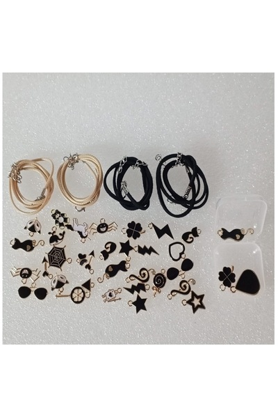 orco ( 30 X ADET ) 1 SET BLACK ENAMEL EVERYDAY MODEL 16 KOLYE UCU & KÜPE & BİLEKLİK AKSESUARLARI