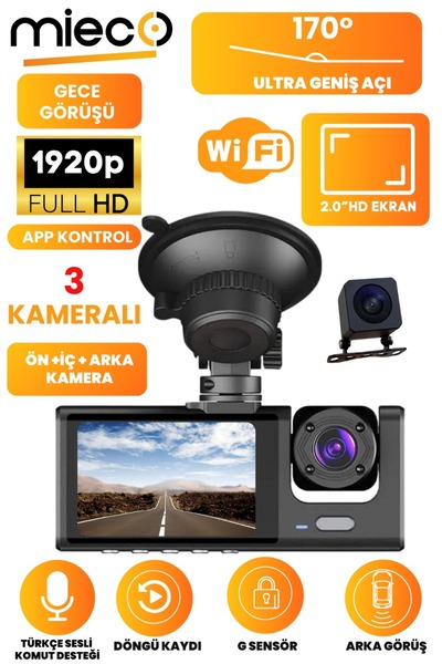 Mieco 1s Wifi / App /1920p Fhd/ 170° Ultra Geniş Açı/gece Görüş/ G-sensörü 3 ...