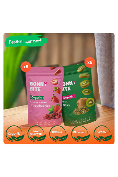 ORGANİK ÇITIR ÇİLEK & KURUTULMUŞ KİVİ 10'LU PAKETİ