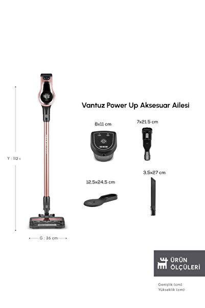 Karaca Vantuz Power Up Dikey Süpürge Rosegold 350 W