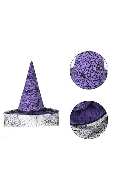 partidolu Halloween Dangling Lace Witch Καπέλο Ενηλίκων Μωβ Χρώμα 1 Τεμάχιο 40 cm