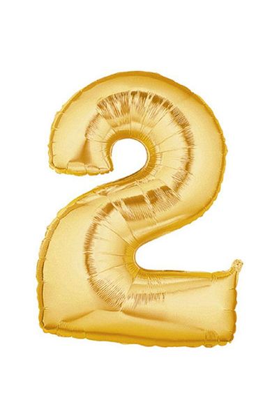 Pandoli 90 Cm Gold Color Numeral Foil Balloon with Partidolu Number 2