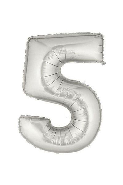 Pandoli 90 Cm Silver Color Number Foil Balloon Number 5 with Batch