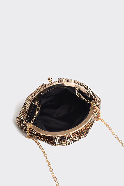 Berlesi Βραδινή τσάντα φορέματος με χρυσή παγιέτα μεταλλική αλυσίδα με κλιπ