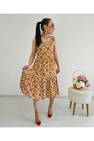 Altı Üstü Butik Rochie cu volan în carouri muștar