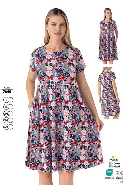 ROMEO LİFE Women's Cotton Modal Fabric Patterned Stylish Dress 7640