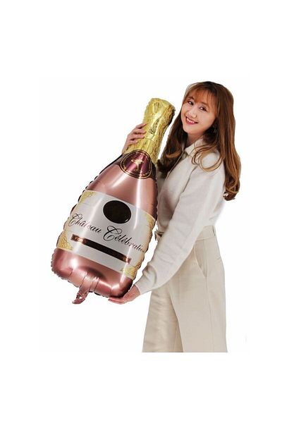 partidolu Rose Gold Colored Champagne Bottle Foil Balloon - 86X45 Cm, 1 Piece