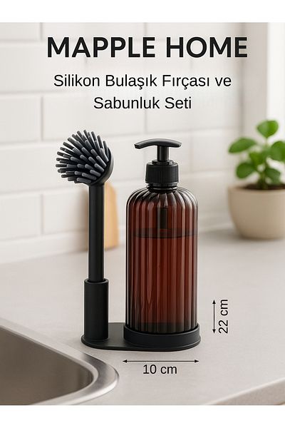 Mapple Home Kitchen Cleaning Set with Soap Dispenser and Silicone Dishwashing Brush Stand