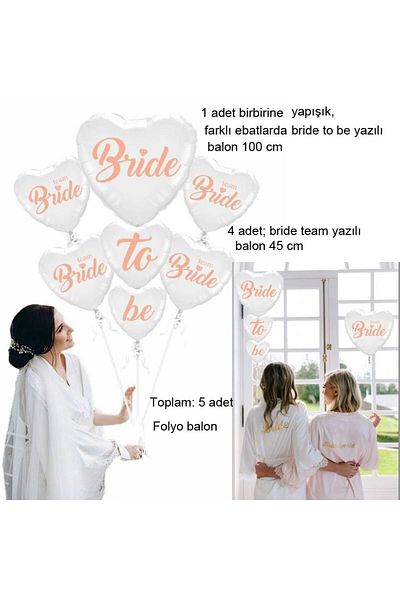 partidolu باقة بالونات فويل مكتوبة من Bride To Be Team Bride لون أبيض 5 قطع