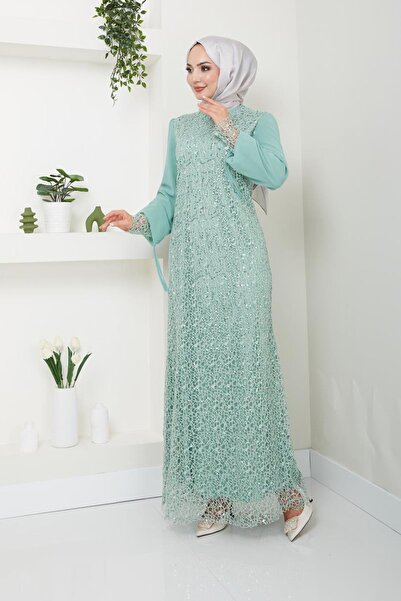 Ayşe Melek ملابس نسائية فستان سهرة موضة شبكة ترتر وردي فستان سهرة إسلامي 2517