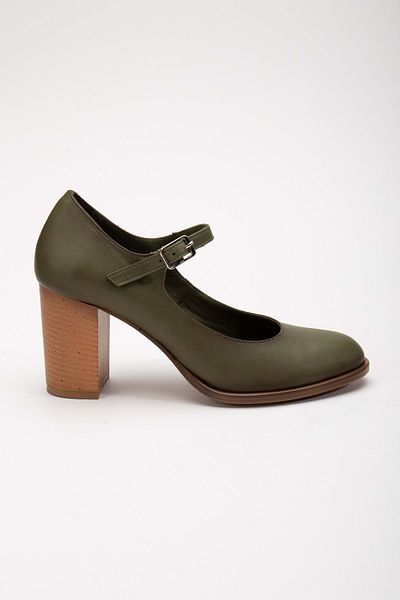ANALİN SHOES Pantofi cu toc de damă din piele naturală verzi - cu bretele