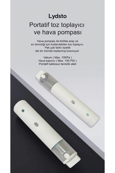 Lydsto Duo Plus Kablosuz Şarjlı Dikey El Oto Araç Süpürgesi Ve Hava Kompresörü - Beyaz
