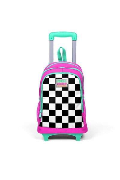 Coral High Rucsac școlar cu trei compartimente și racletă pentru copii, roz neon, cu model 23901