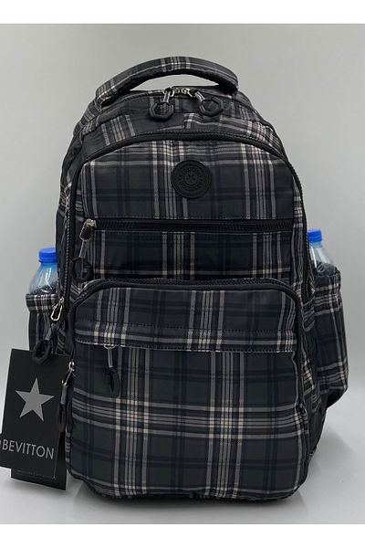 ÇantaExpress School Bag Water Repellent Fabric Black Unisex School Backpack A3113 Plaid