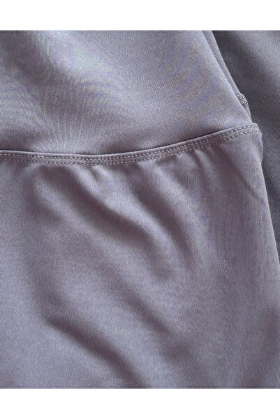 ALYA UNDERWEAR Diz Altı Kapri Tayt Yüksek Bel Likralı Parlak Dalgıç Kumaş, Antrasit (FÜME)