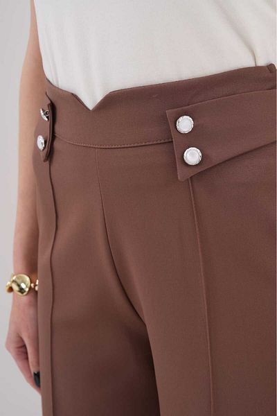 H&A İSTANBUL Women's High Waist Palazzo Button Detail Slim Fit Calip Trousers
