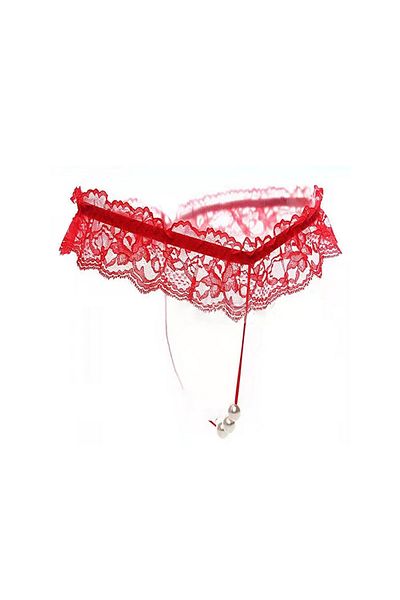 QGC Sexy Lace Thong with Beads, One Size INTL, Red