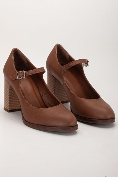 ANALİN SHOES Дамски обувки на ток в цвят орех - каишки от естествена кожа