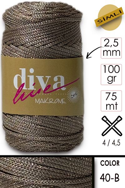 Diva İplik Diva Macrame Thread Glitter 40b Beige-copper