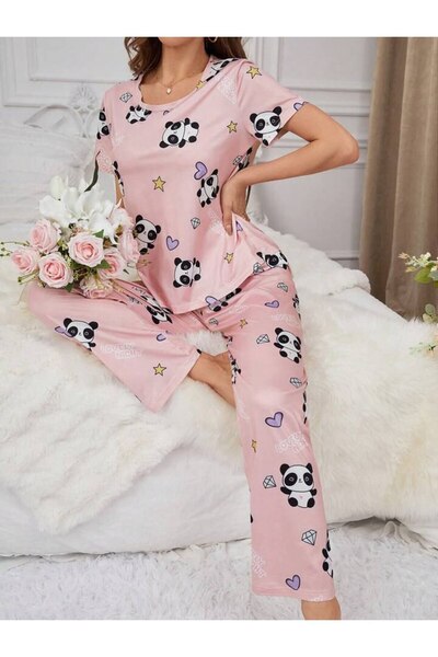 GAZANİGA Kadın Baskılı Desenli Gecelik Pijama Takımı PANDA