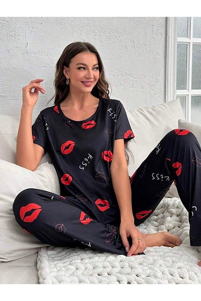 GAZANİGA Women's Printed Patterned Nightgown Pajama Set Kiss