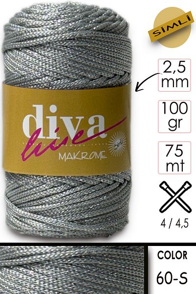 Diva İplik Diva Macrame Thread Glitter 60s Silver