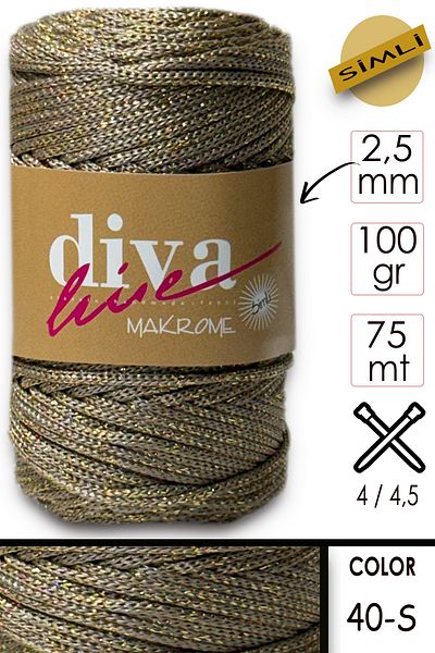 Diva İplik Diva Macrame Floss Silvery 40S Beige-Gold