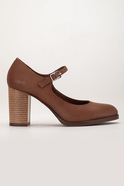 ANALİN SHOES Дамски обувки на ток в цвят орех - каишки от естествена кожа