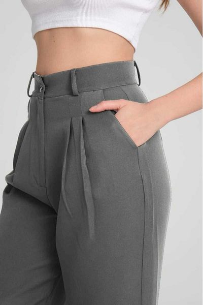 H&A İSTANBUL Anthracite Palazzo Trousers - Pleated Fabric