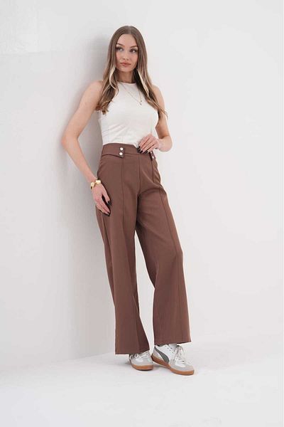 H&A İSTANBUL Women's High Waist Palazzo Button Detail Slim Fit Calip Trousers