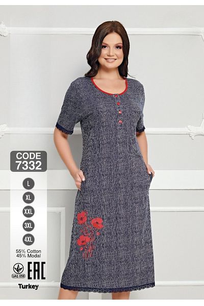 ROMEO LİFE Women's Plus Size Cotton Modal Fabric Button Detailed Patterned Summer Dress 7332