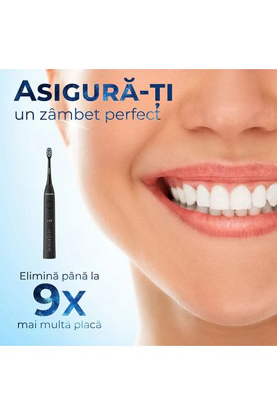 Lemann Periuță Sonică Pro48, 48.000 Pulsații/min, 5 Moduri, 4 Capete, Negru