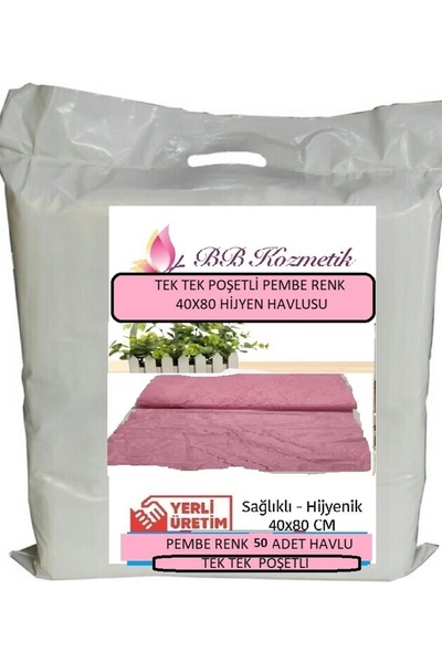 BB KOZMETİK Tek Kullanımlık Sac Manikur Pedıkur Hijyen TEK TEK POŞETLİ Havlu Pembe Renk 50 Adet 40*80