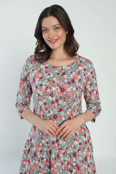 ROMEO LİFE Women's Cotton Modal Fabric Button Detailed Patterned Stylish Dress 7690
