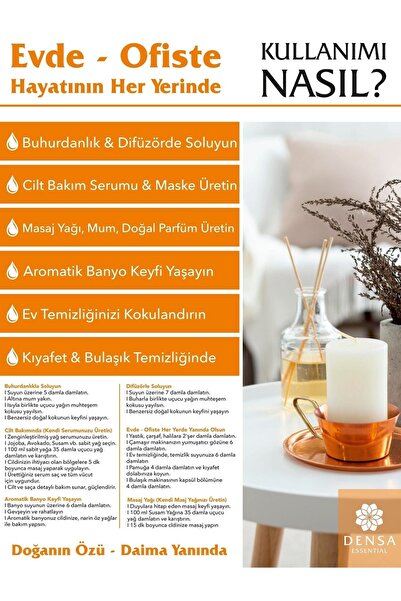 Densa Essential Portakal Kabuğu Uçucu Yağı %100 Saf Doğal 10 ml Difüzör Buhurdanlık Uyumlu