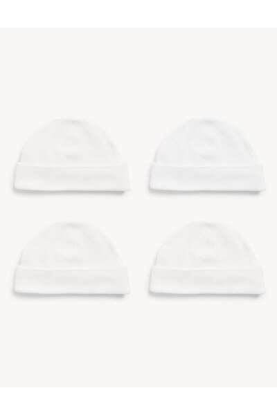 Marks & Spencer Saf Pamuklu 4'lü Bebek Şapkası (0-1 Yaş)