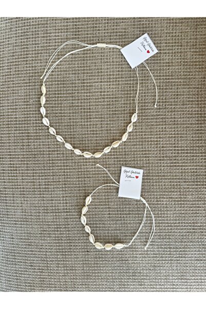 asal takı Seashell Necklace Bracelet Set Adjustable Cord