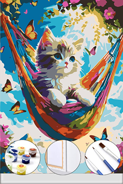 İZSA HOBİ Sayılarla Boyama Hobi Seti 40x50 Çerçeveli Numaralı Tuval Fırça Boy...