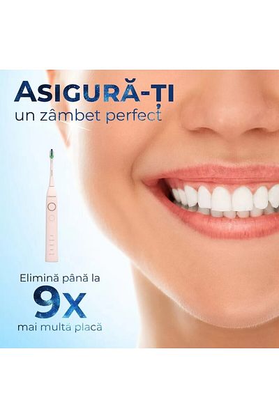 Lemann Periuță Sonică Pro48, 48.000 Pulsații/min, 5 Moduri, 4 Capete, Roz Pudrat