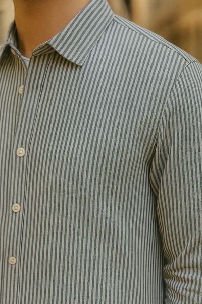 DAMGA JEANS Men's Long Sleeve Striped Summer Loose Smoked Shirt