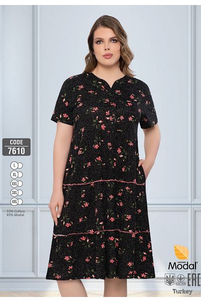 ROMEO LİFE Women's Plus Size Cotton Modal Fabric Button Detailed Patterned Summer Dress 7610