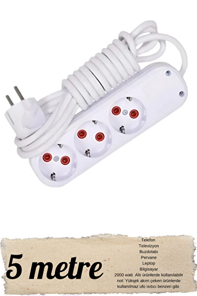 hırdawhat 5 Metre Kablolu Topraklı Ara Kablosu Uzatmalı Seyyar 3lü Grup Priz
