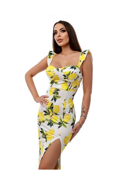 Zatara Fashion Zatara Dress, Amalfi, White with Lemon Print