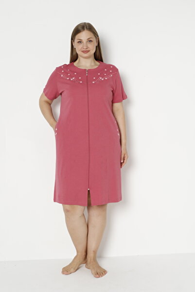 ROMEO LİFE Women's Plus Size Cotton Lycra Zipper Dress 7564-B